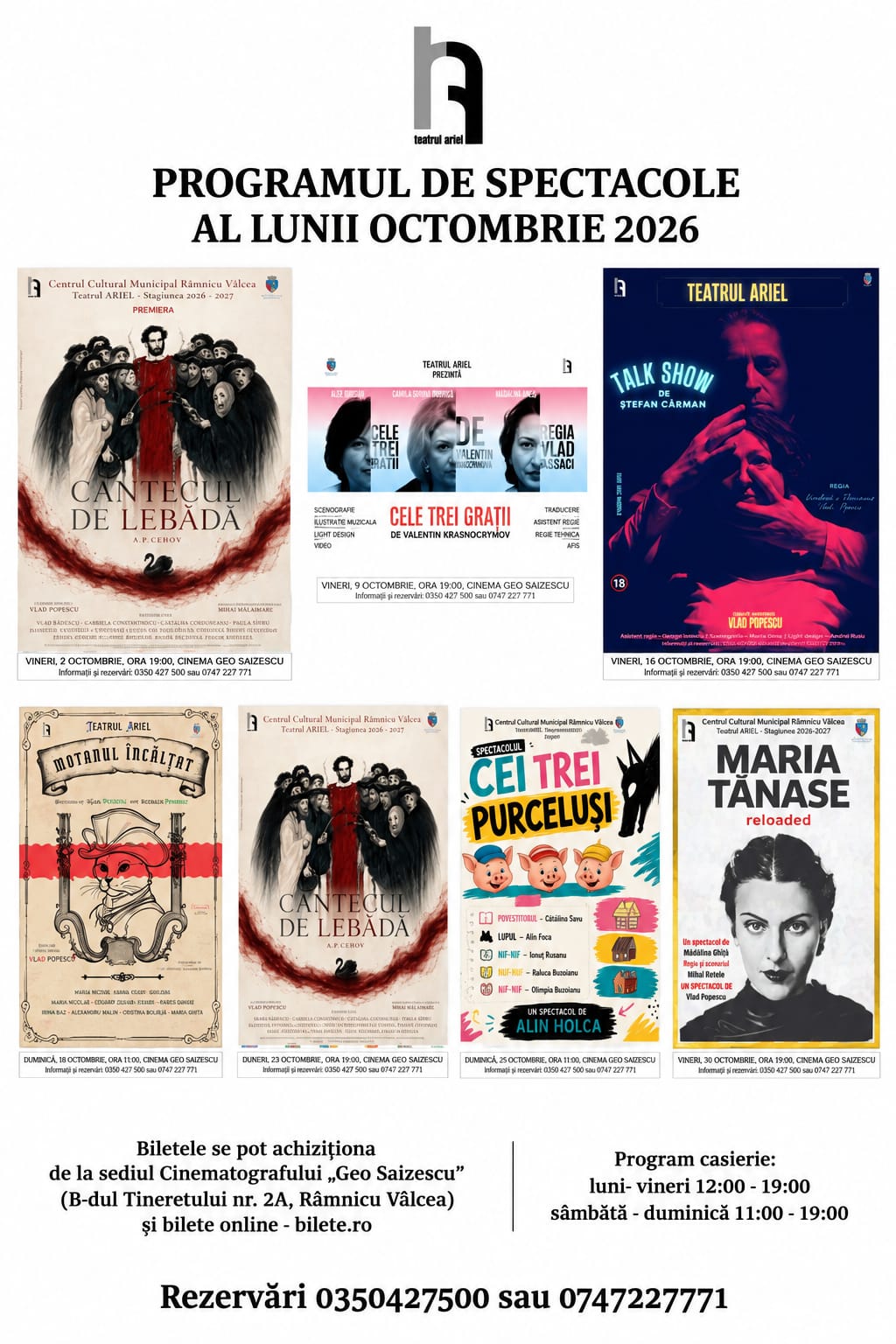 Programul de spectacole al lunii octombrie 2026