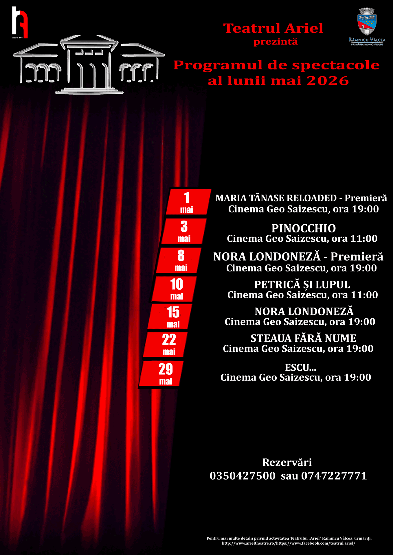 program spectacole mai 2026